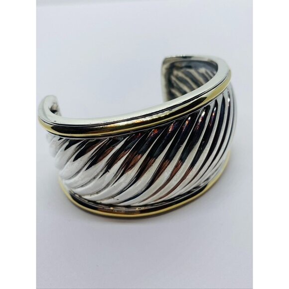 David Yurman Sterling Silver 925 18KT 750 Wide Cuff Bracelet - Picture 6 of 8